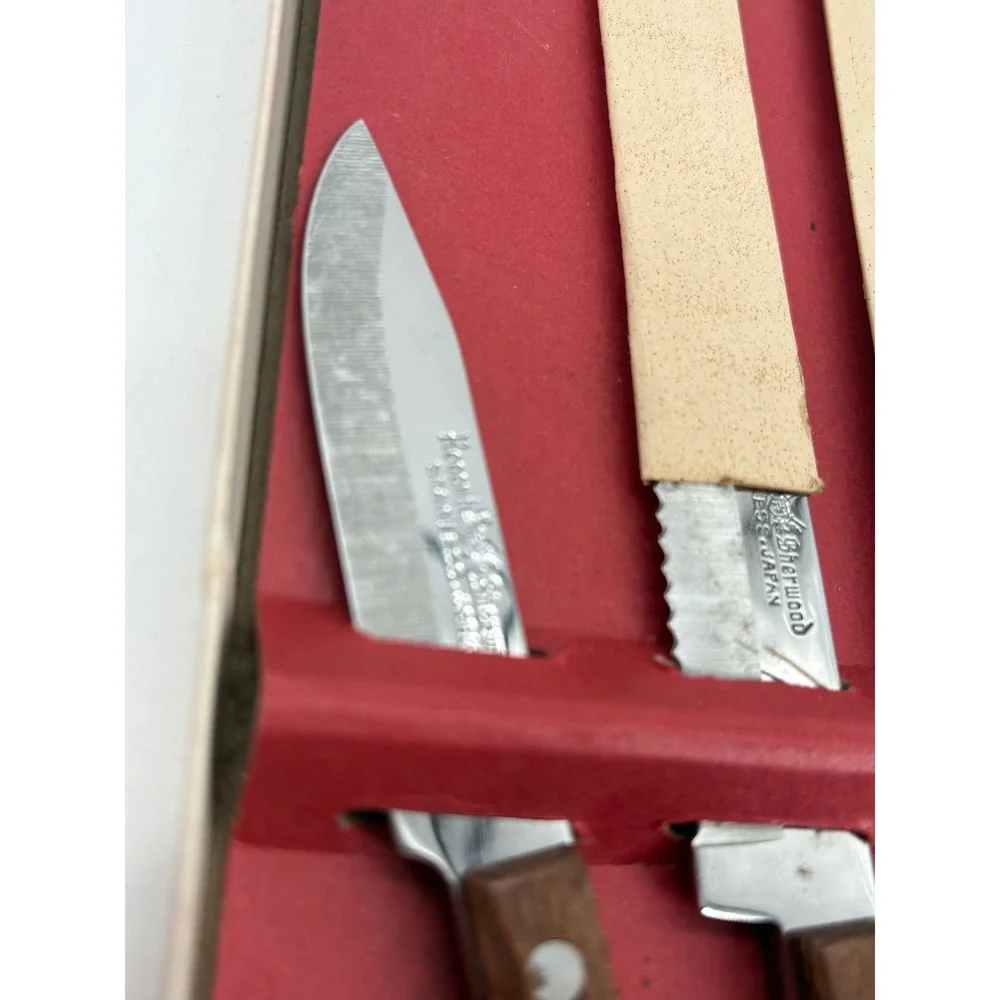 Regent Sheffield Cutlery Set Sherwood 3 Piece Knife Set Brown Stainless Vintage